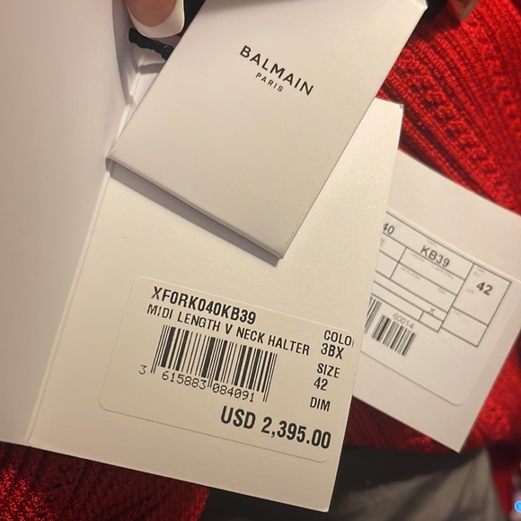 Red Balmain knit dress new, box, tag, tried on once in Saks. - Picture 5 of 5